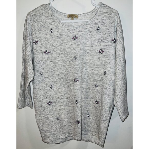 Democracy Womens Embellished Top Size M Gray Cotton/Polyester/Rayon Blend - Picture 1 of 5